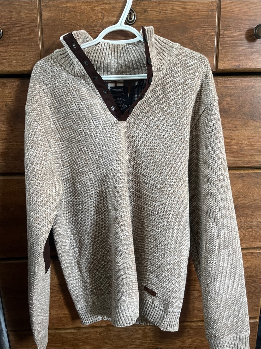 Buffalo David Bitton Tan V-Neck Snap-Trim Sweater